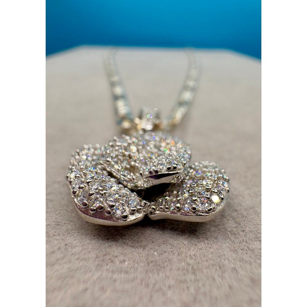 NEW 2ct. Moissanite Rose Pendant & 17" Figaro Chain, Stamped - Picture 5 of 8
